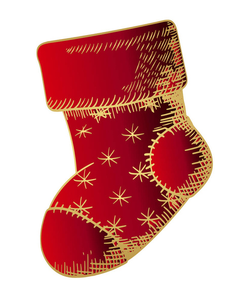 Χριστουγεννιάτικη κάλτσα για δώρα - ιδέα για μια ευχετήρια κάρτα σε ένα απομονωμένο άσπρο φόντο. Καλά Χριστούγεννα - Διάνυσμα, εικόνα