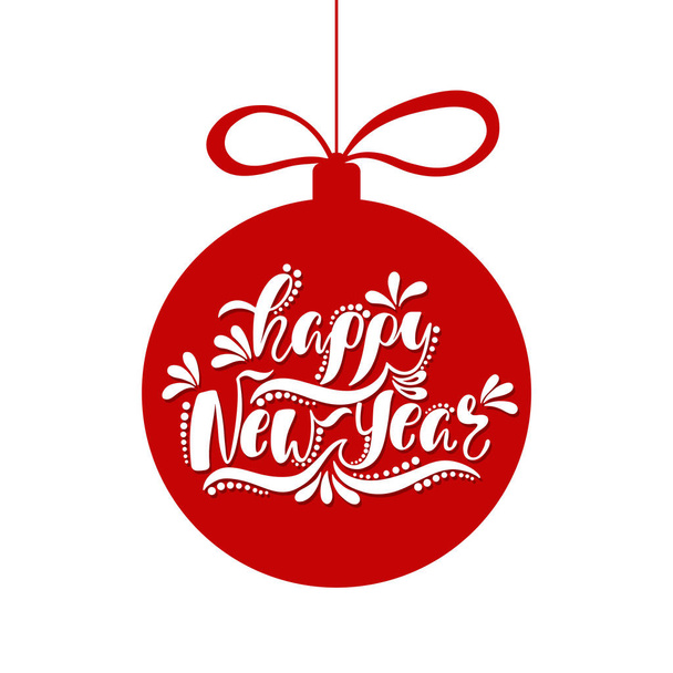 Happy New Year. Handwriting script lettering. Holiday typography design in shape ball. Christmas greeting card.  - Вектор, зображення