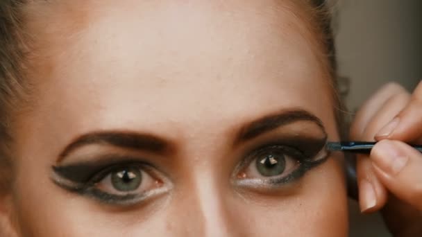 make up artist facendo professionale make up di giovane donna - Filmati, video