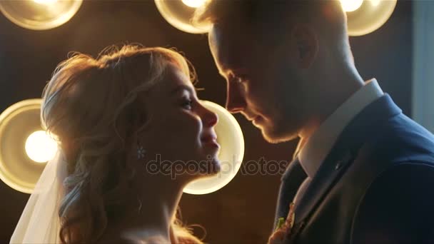 bride and groom against the background of lamps, concept - Video, Çekim