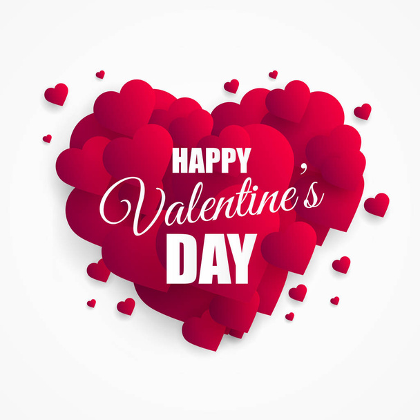 Valentines day greeting card with cut paper hearts. Vector. - Вектор,изображение
