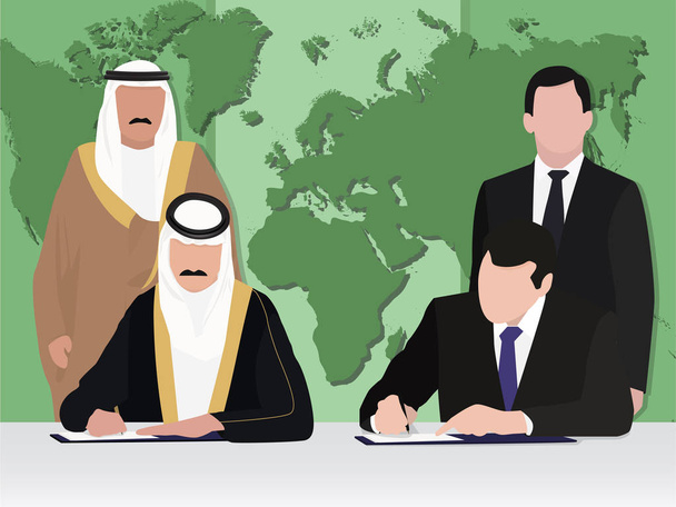 Businessmen, politicians Ceremony of signing a contract, agreements - Vector, Image