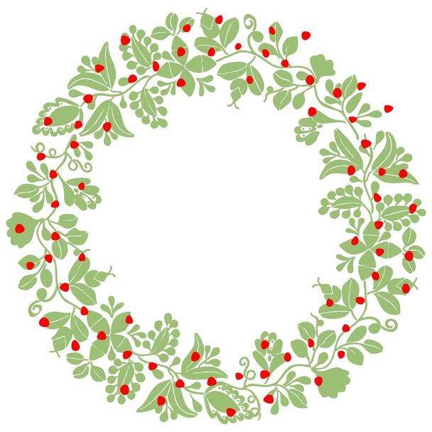 Green and red christmas vector wreath isolated on white background - Vector, Image