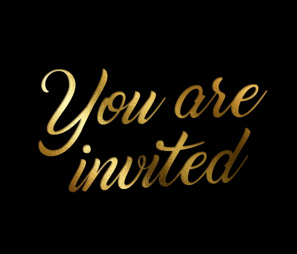 Золотий блиск ізольовані руки написання слова you ARE INVITED
 - Фото, зображення