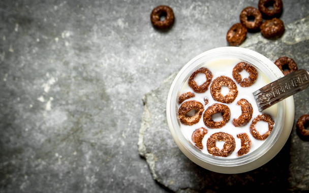 Healthy Breakfast. Chocolate cereal with milk. - Foto, Imagen