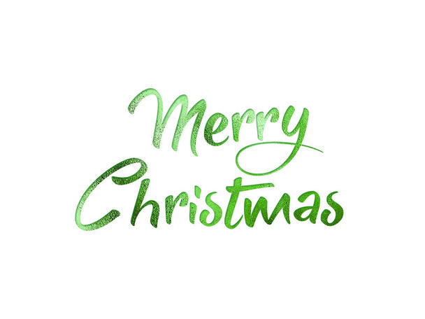 Brilho verde mão isolada escrita palavra MERRY CHRISTMAS
 - Foto, Imagem