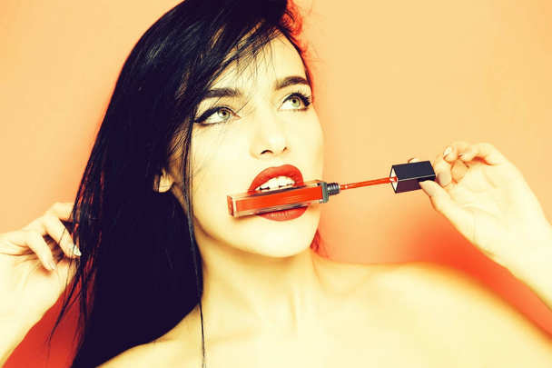 sexy woman with red lipstick - Фото, зображення