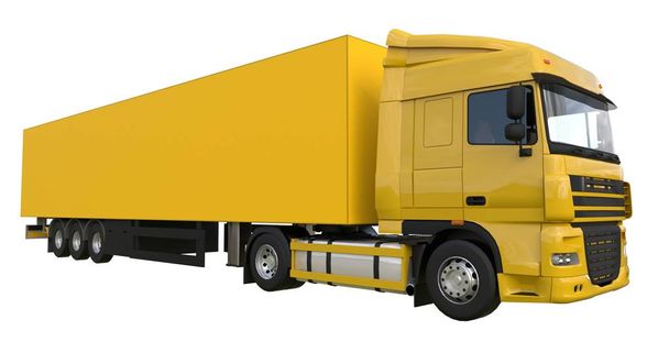 Nagy sárga színű kamiont egy félpótkocsi. Sablon forgalomba grafikák. 3D-leképezés. - Fotó, kép