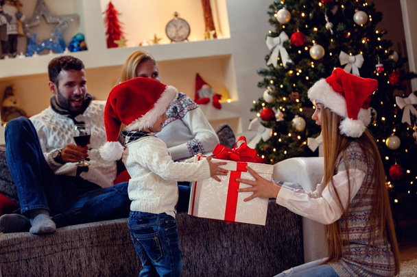 Gifts for Christmas - family enjoying in Christmas present - Zdjęcie, obraz