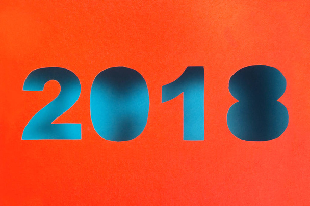 2018 new year cut from red paper - Foto, Bild