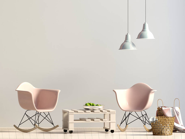 Modern interior with plastic chair. Wall mock up. 3d illustratio - Photo, Image