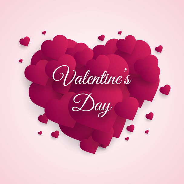 Valentines day greeting card with cut paper hearts. Vector. - Vektor, Bild