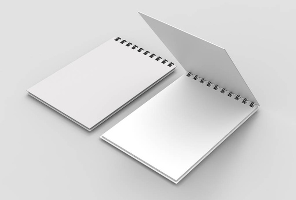 Spiral binder notebook mock up isolated on soft gray background. - Photo, Image