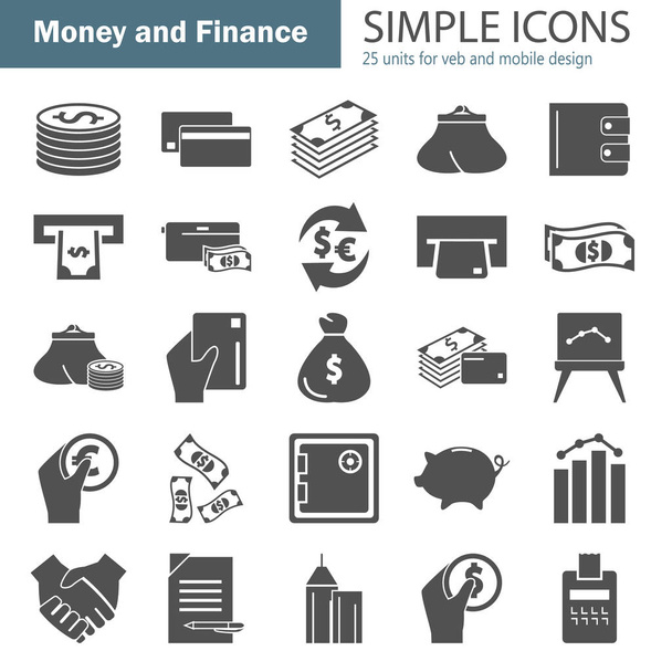 Web ve mobil tasarım için para ve Finans basit simgeler kümesi - Vektör, Görsel