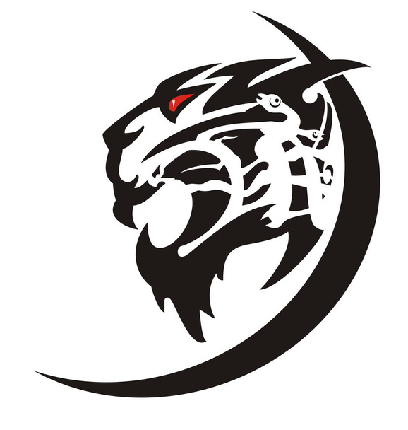Agressieve tijger pictogram. Tatoeage van het grommende tijger hoofd, zwart op wit - Vector, afbeelding