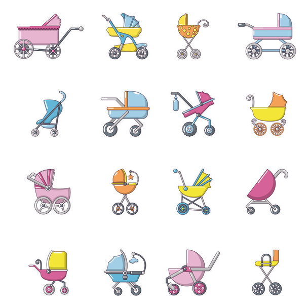Baby carriage icons set, cartoon style - Vektor, obrázek