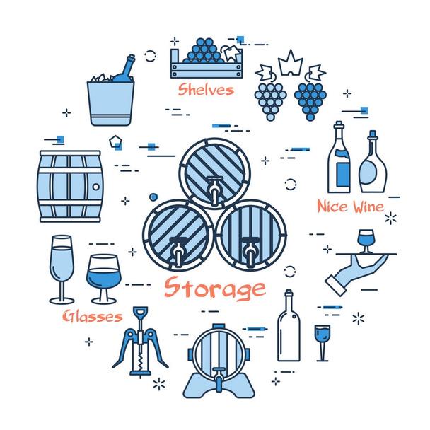 Kék kerek bor tárolására koncepció - Vektor, kép