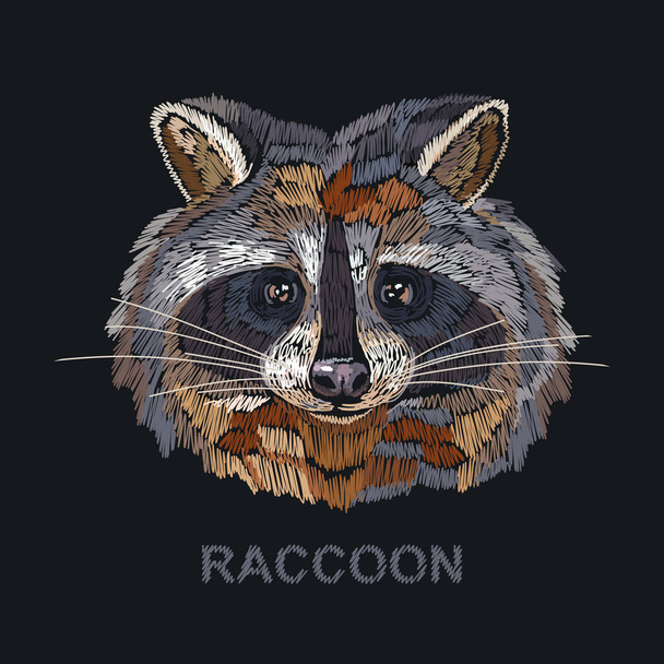 Raccoon embroidery. Fashion template for clothes, textiles - Vektör, Görsel