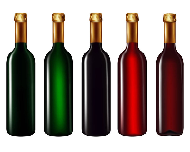 Botellas de vino aisladas en blanco
  - Vector, imagen