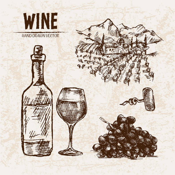 Digital vector szczegółowe linii sztuka wina - Wektor, obraz