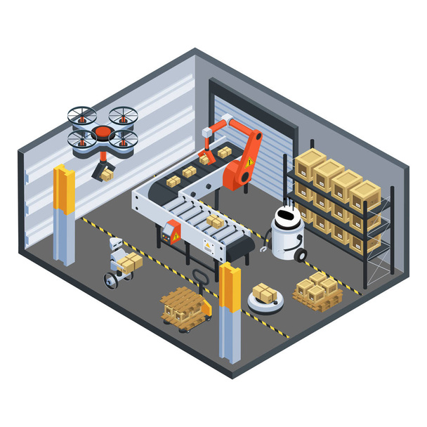 Automatic Logistics  Delivery Isometric Background - Vector, Image