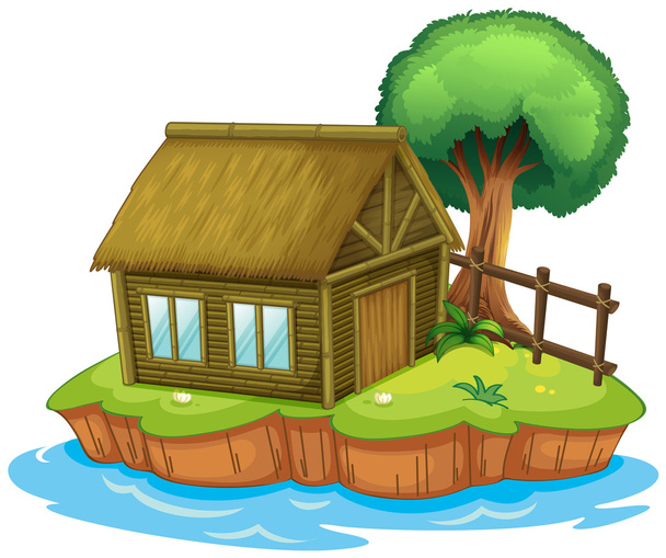 een huis en boom op eiland - Vector, afbeelding