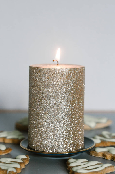 Christmas sparkle candle and cookies - Fotó, kép