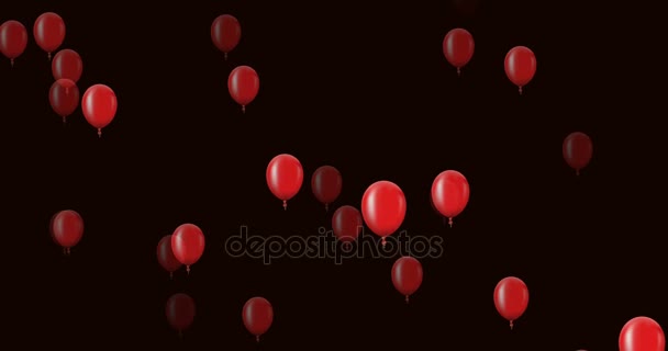 animacja, latające balony czerwone na ciemnym tle. - Materiał filmowy, wideo