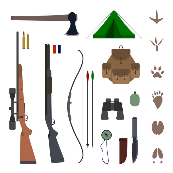 Kit de equipamento de caça vetor plano
  - Vetor, Imagem