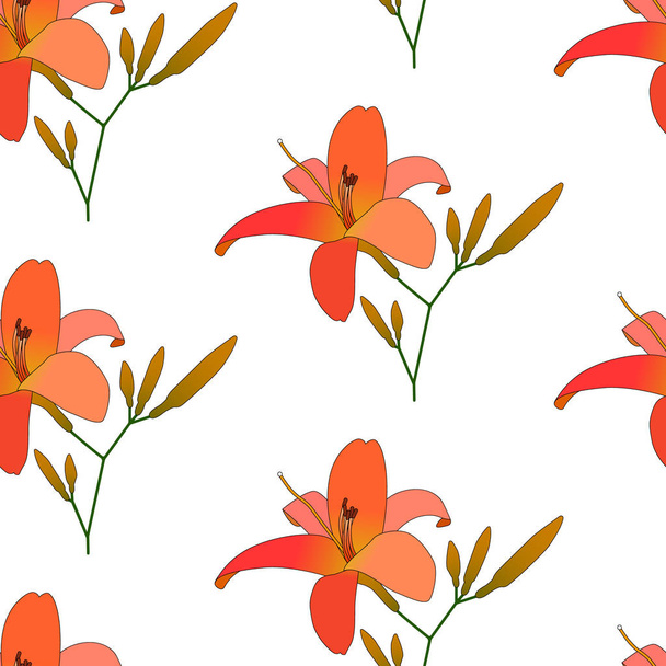 Blooming lilies floral pattern vector - Wektor, obraz