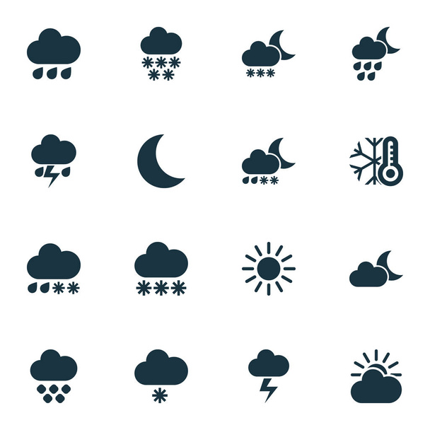 Conjunto de iconos de aire con gota de lluvia, flash, termómetro y otros elementos de gota de lluvia. Iconos de aire de ilustración de vector aislado
. - Vector, Imagen