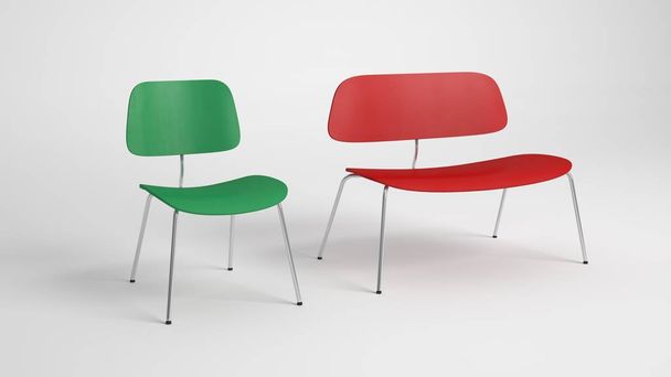 Red and green chair for usual and fat person on a white background. - 写真・画像