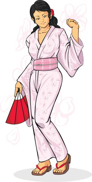 κοπέλα φορώντας Ιαπωνικά κιμονό - Διάνυσμα, εικόνα