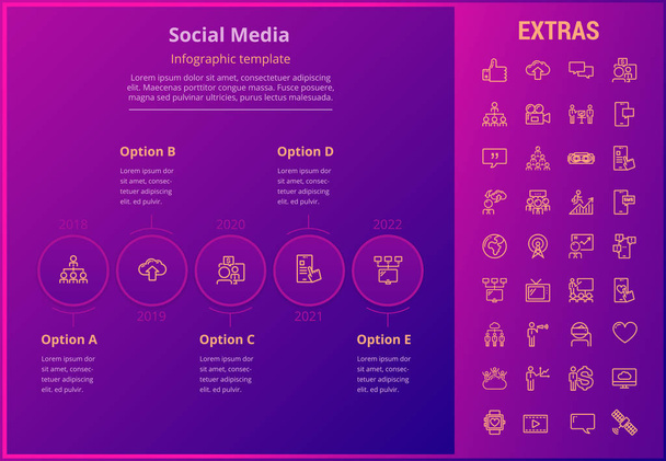 Social media infographic template, elements, icons - Vektör, Görsel