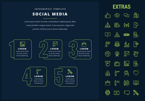 Social media infographic template, elements, icons - Vektör, Görsel