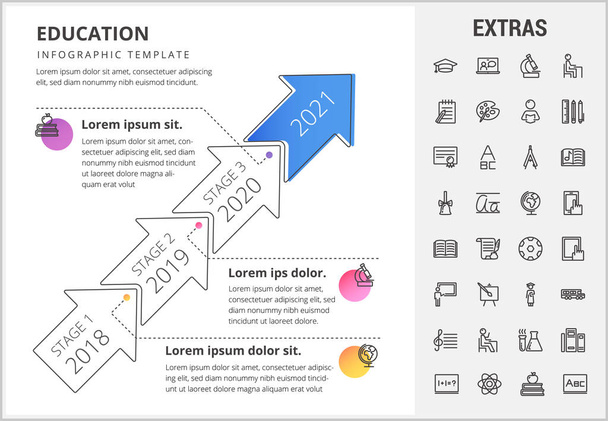 Education infographic template, elements and icons - Vektör, Görsel