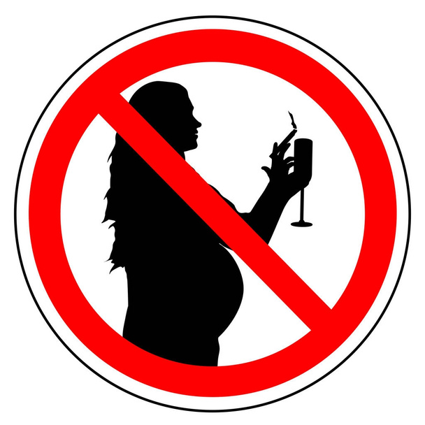 No fumar y beber mujer embarazada. Signo de prohibición, vector
 - Vector, imagen