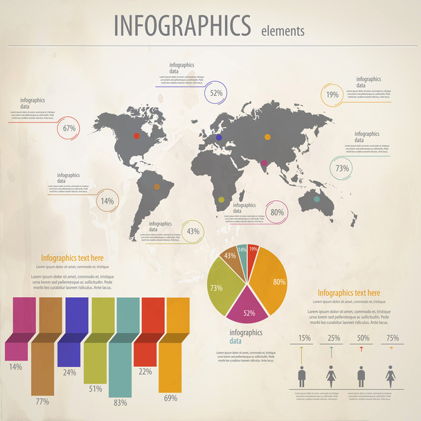 Retro infographics set. World Map and Information Graphics. Vect - Vektor, Bild
