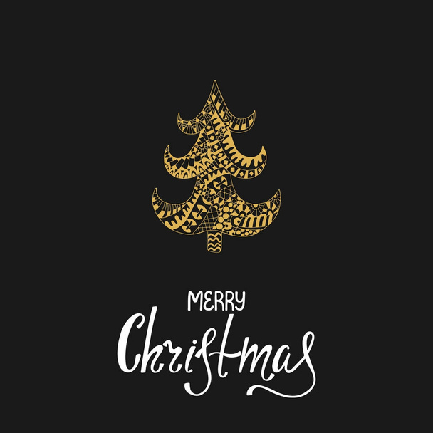 Hand written lettering with ornamental fir - Vector, Image