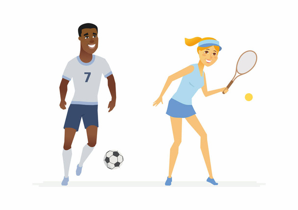Tennis and football players - cartoon people characters illustration - Вектор, зображення