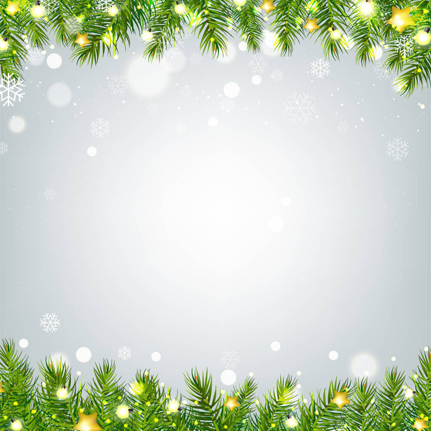 new year poster with fir branch borders and snowflakes  - Vector, Imagen