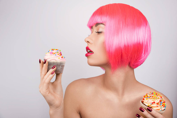 Beauty fashion model with pink hair.  - Fotoğraf, Görsel