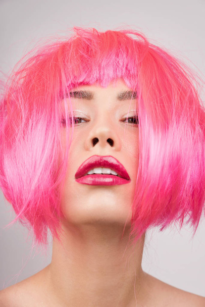 Beauty fashion model with pink hair.  - Photo, Image