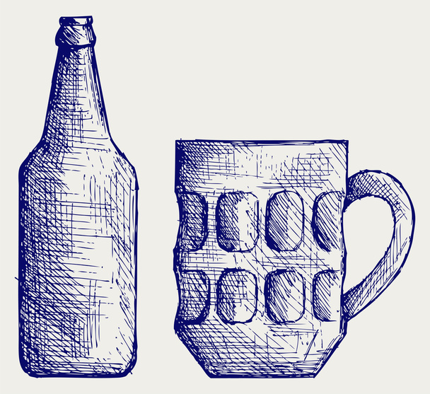 Mug and bottle beer - Vector, imagen