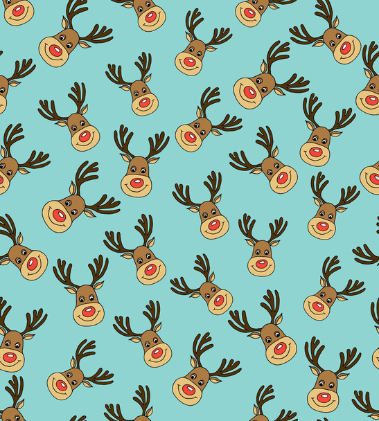 Christmas Vector Seamless Pattern with Deers Faces in Doodle Style - ベクター画像