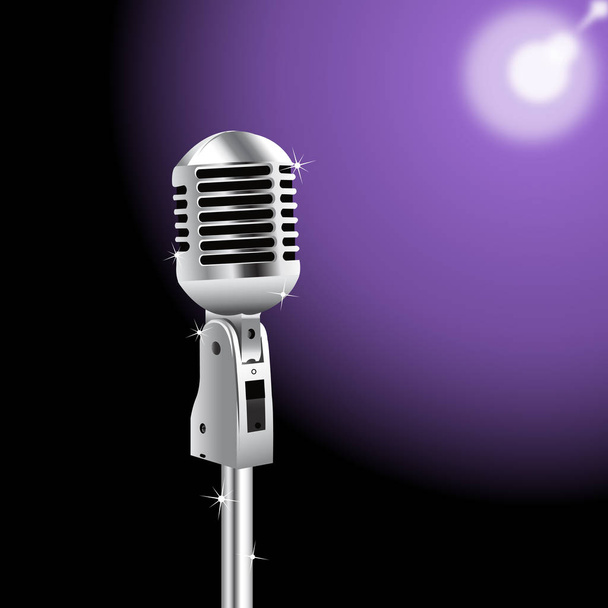 紫色のスポット ライト背景にレトロなマイク - ベクター画像