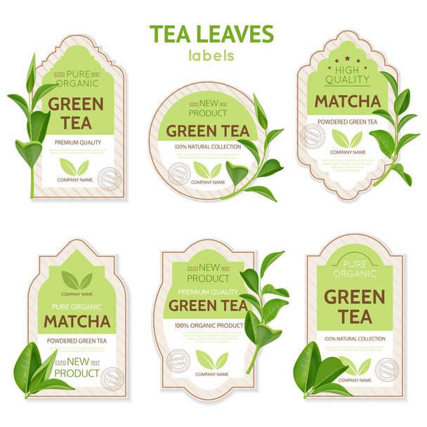 Realistic Tea Leaves Labels - Vector, afbeelding