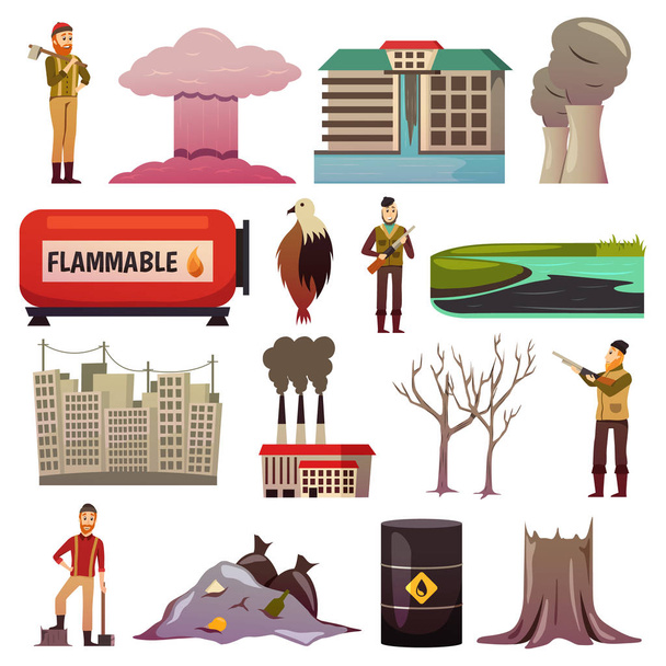 Man-made Disasters Orthogonal Icons - Vector, Image