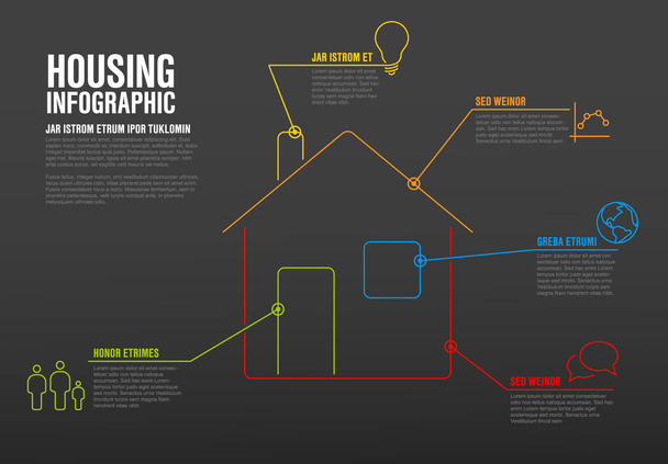 シンライン インフォ グラフィック テンプレートを住宅 - ベクター画像