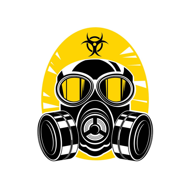 Gasmaske mit Gläsern und Kapuze, Zeichen chemischer Gefahr - Vektor, Bild